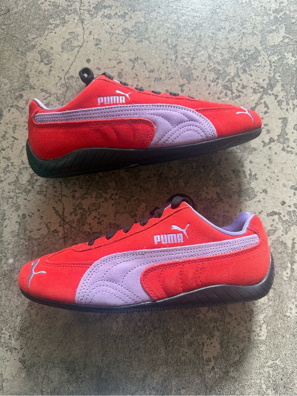 Puma SpeedCat Red & Lavender Suede Sneakers